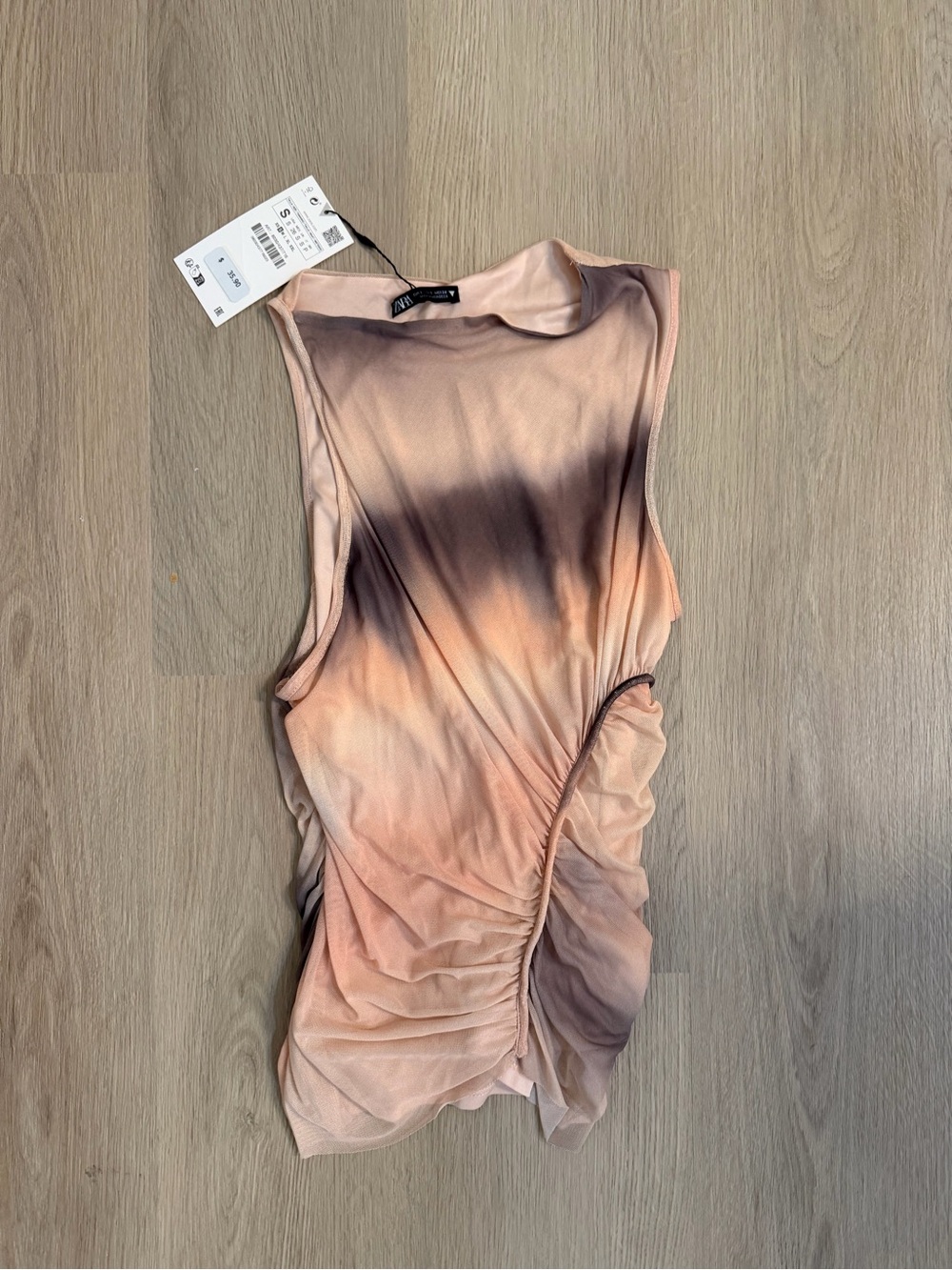 Zara Peach to Mauve Ombre Ruched Tank Top